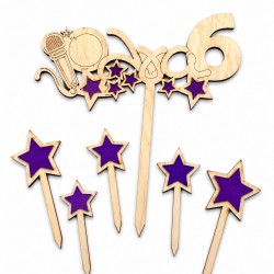 Ξύλινο Cake Topper Μικρόφωνο | Όνομα & Ηλικία | Σετ με Αστέρια